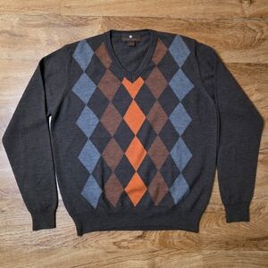 Toscana Brown Argyle Merino Wool Sweater